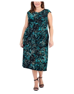 Платье-миди больших размеров с цветочным принтом и хомутом, зеленый Connected