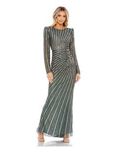 Женское платье с пышными рукавами и завязками по бокам, украшенное украшением, серый Mac duggal