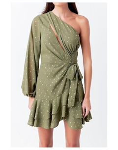 Женское мини-платье на одно плечо, зеленый Endless rose