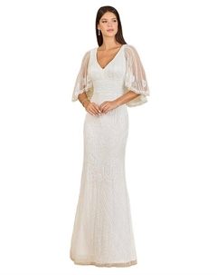 Женское платье с накидкой и V-образным вырезом, расшитое бисером, слоновая кость/кремовый Lara