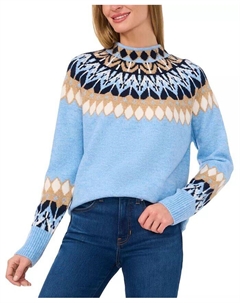 Женский свитер с длинными рукавами и воротником-стойкой с жаккардовым узором, синий Cece