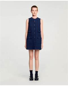 Короткое платье из твида, синий Sandro