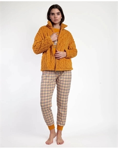 Женский халат с длинными рукавами из теплой ткани цвета горчицы Admas