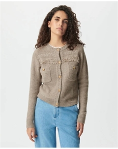 Женский вязаный жакет с бахромой, бежевый Ikks