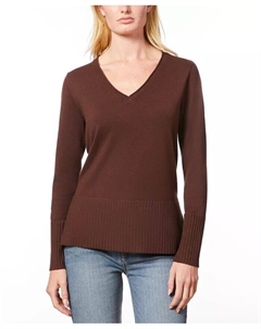 Женский свитер с v-образным вырезом, широким подолом и широкими манжетами, коричневый Melissa paige