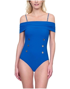 Слитный купальник с открытыми плечами, синий Gottex