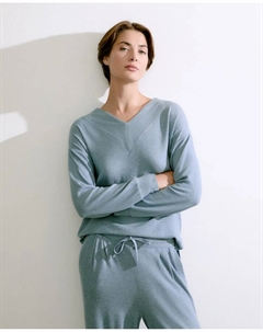 Женский свитер с V-образным вырезом, синий Enfasis