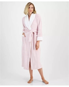Длинный женский плюшевый халат с флисовой отделкой, розовый Charter club