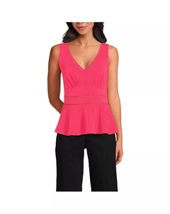 Женская облегченная майка-пеплум с V-образным вырезом, розовый Lands' end