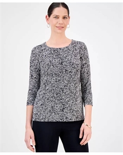 Женская блуза с принтом и рукавом 3/4, круглым вырезом, жаккардовая ткань, черный Jm collection
