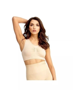 Женский бесшовный утягивающий спортивный бюстгальтер Lleva со спиной-борцовкой, коричневый/бежевый Memoi