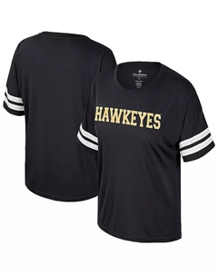 Женская черная футболка свободного кроя с пайетками Iowa Hawkeyes Treasure Colosseum