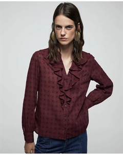 Блузка с воланами из добби, бордовый Сфера