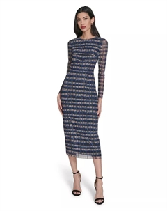 Женское облегающее платье с длинными рукавами из сетчатого принта Vince camuto