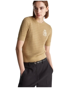 Женский короткий трикотажный свитер с косами, песочный Tommy hilfiger