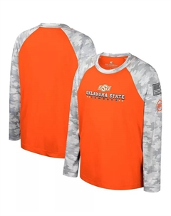 Футболка с длинным рукавом реглан Oklahoma State Cowboys OHT Military Appreciation Dark Star для подростков, оранжевая/камуфляжная Colosseum