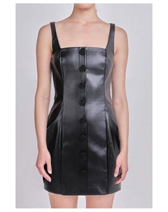 Женское мини-платье из искусственной кожи на пуговицах, черный Endless rose