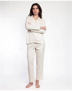 Женская длинная открытая пижама из вискозного трикотажа кремового цвета Admas