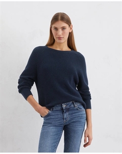 Женский свитер с круглым вырезом свободного кроя из тяжелого органического хлопка, темно-синий Marc o'polo