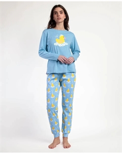 Длинная женская пижама из хлопкового трикотажа синего цвета Admas