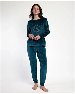 Женская пижама с длинными штанинами из мягкого бархатного материала синего цвета Disney
