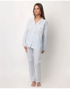 Женская длинная открытая пижама из поплиновой ткани, синий Admas