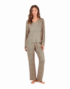 Женская пижама с животным принтом, кружевом и регулируемыми брюками, мультиколор Gisela