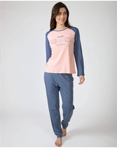 Женская длинная пижама из трикотажной ткани с принтом, синий Massana