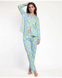 Женская длинная пижама с открытой вязкой из хлопка синего цвета Admas