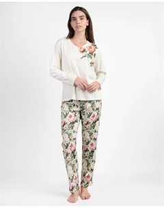 Длинная женская пижама из хлопкового трикотажа каменного цвета Admas