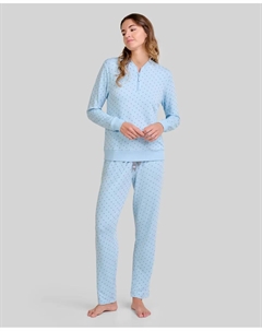 Длинная женская пижама с принтом, небесно-голубой Lohe