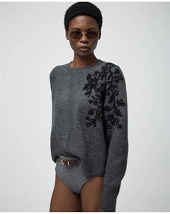 Контрастный вышитый свитер, серый Сфера