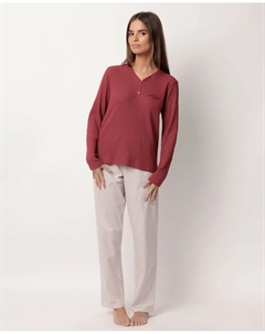 Женская трикотажная пижама бордового цвета с длинными штанинами Admas
