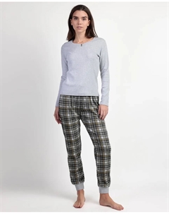 Длинная женская пижама из рубчатого трикотажа серого цвета Admas