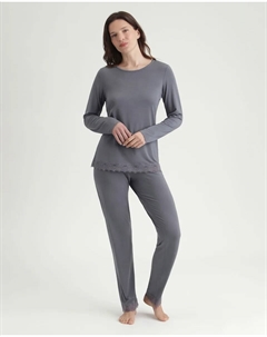 Длинная женская пижама с круглым вырезом, серый Dim