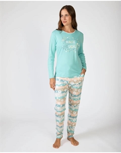 Длинная женская пижама из хлопкового модального трикотажа с принтом, бирюзовый Massana