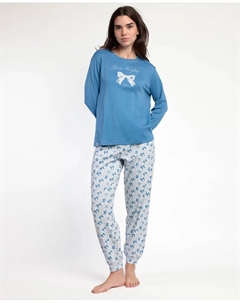 Длинная женская пижама из хлопкового трикотажа синего цвета Admas