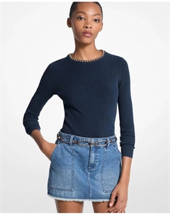 Женский облегающий свитер с цепочкой на воротнике, темно-синий Michael michael kors