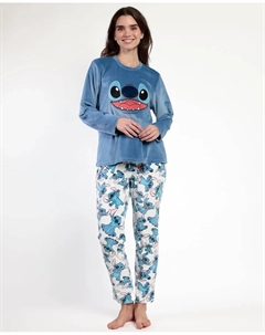 Женская пижама с длинными штанинами из мягкого бархатного материала синего цвета Disney