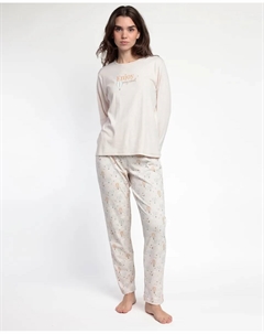 Длинная женская пижама из хлопкового трикотажа бежевого цвета Admas