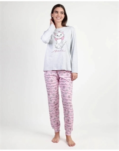 Длинная женская пижама из хлопкового трикотажа серого цвета Disney