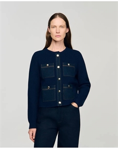 Женский кардиган с джинсовыми деталями, темно-синий Sandro