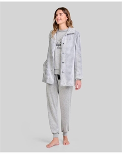 Женский комплект: пижама и халат на пуговицах, серый Lohe