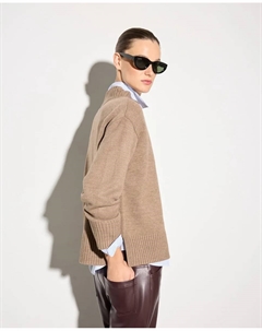 Женский свитер крупной вязки с закрытым V-образным вырезом, коричневый Woman el corte inglés