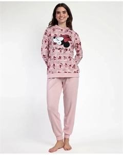 Длинная женская пижама из хлопкового трикотажа красного цвета Disney