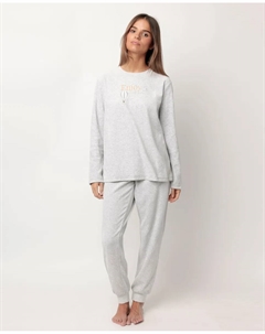 Длинная женская пижама из хлопкового трикотажа серого цвета Admas