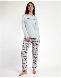 Длинная женская пижама из хлопкового трикотажа серого цвета Admas