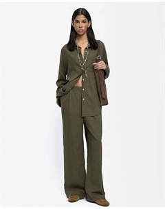 Прямые брюки для женщин с эластичным поясом из однотонной ткани, оливковый зеленый Parfois