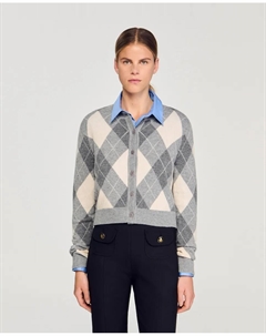 Женский кардиган с ромбовидным узором, серый Sandro