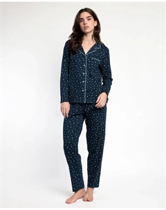 Женская пижама с длинными штанинами из хлопкового трикотажа темно-синего цвета Admas